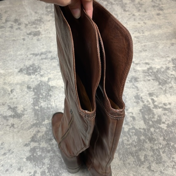 Frye Kendall Distressed Over The Knee Riding Boots Brown Leather Heeled Sz 5.5 - Picture 7 of 16